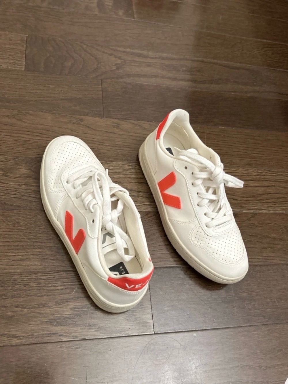 Veja White Sneakers with Coral V Accents